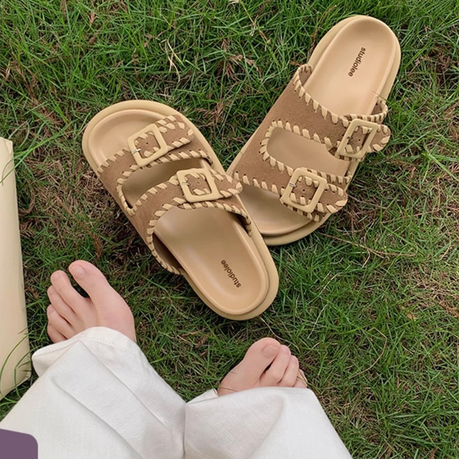 Sandales, Nu-PiedsMules Femme Hippie En Suédine Avec Brides À Boucle Clair Chaussures Femme